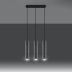 Suspension Luvo 3 en béton gris, trois tubes allumée, faisceau GU10 dirigé vers le bas