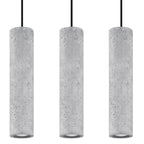Suspension Luvo 3 en béton gris, trois tubes, tube GU10