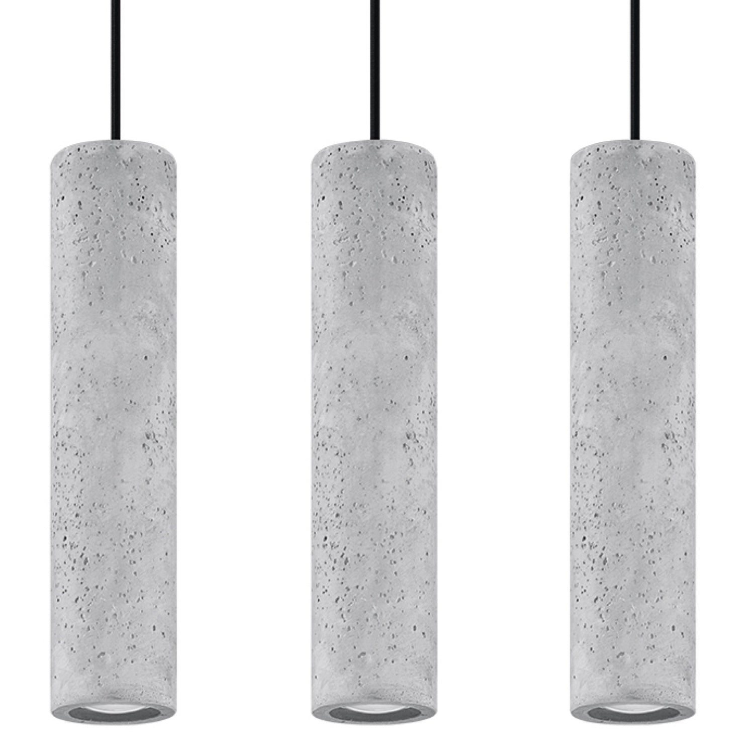 Suspension Luvo 3 en béton gris, trois tubes, tube GU10