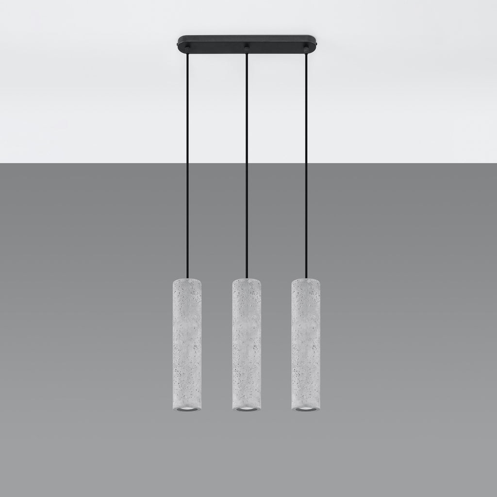 Suspension Luvo 3 en béton gris, trois tubes suspendue au plafond