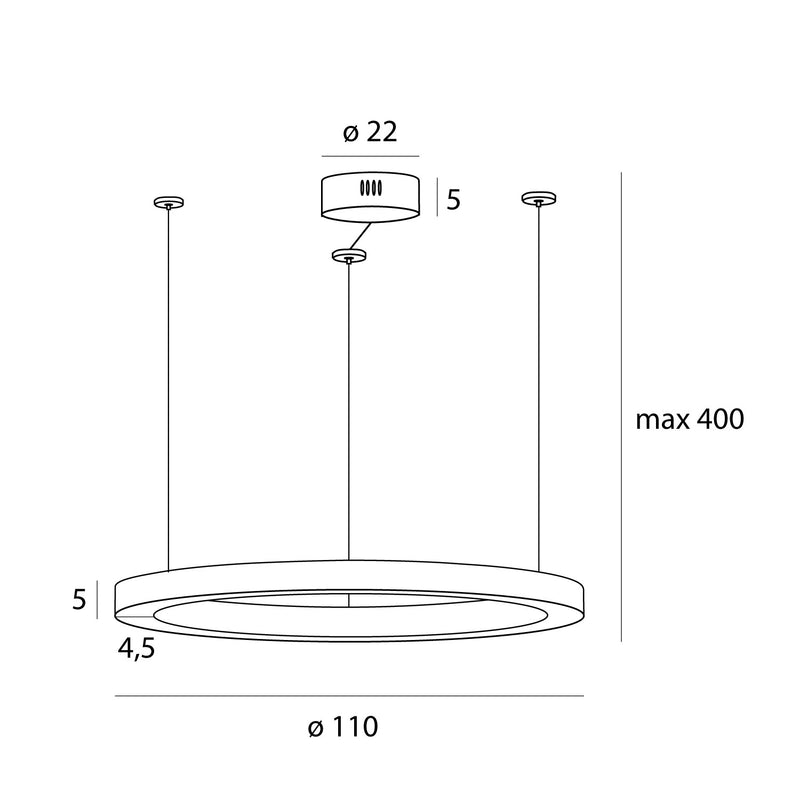 Dimensions Suspension Luxury 110 cm dorée à variateur