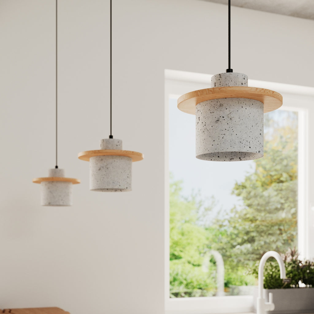 Suspension Mab béton et bois E27 en situation dans un intérieur