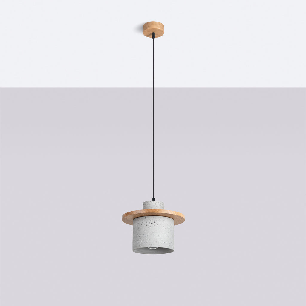 Suspension Mab béton et bois E27 de profil