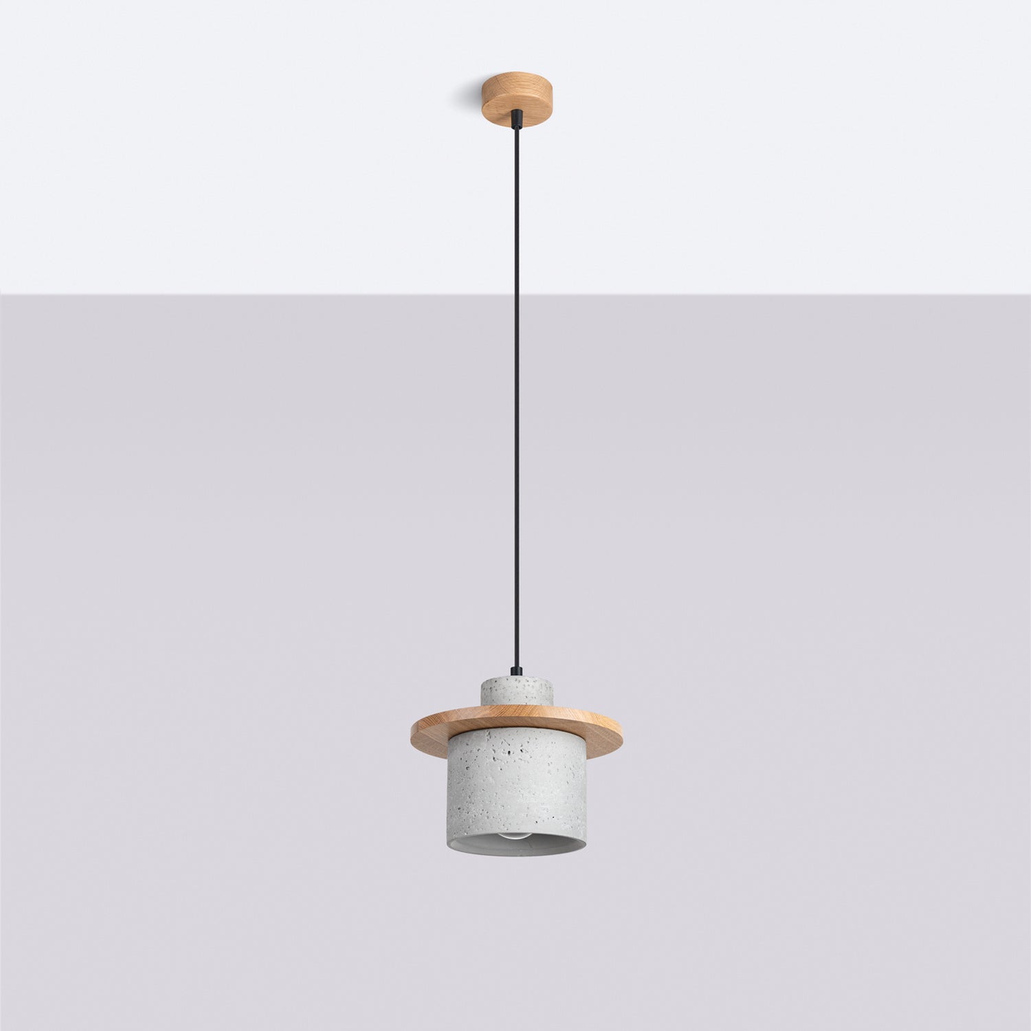 Suspension Mab béton et bois E27 de profil