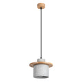 Suspension Mab béton et bois E27, cylindre de béton brut ceinturé d'un disque de bois naturel