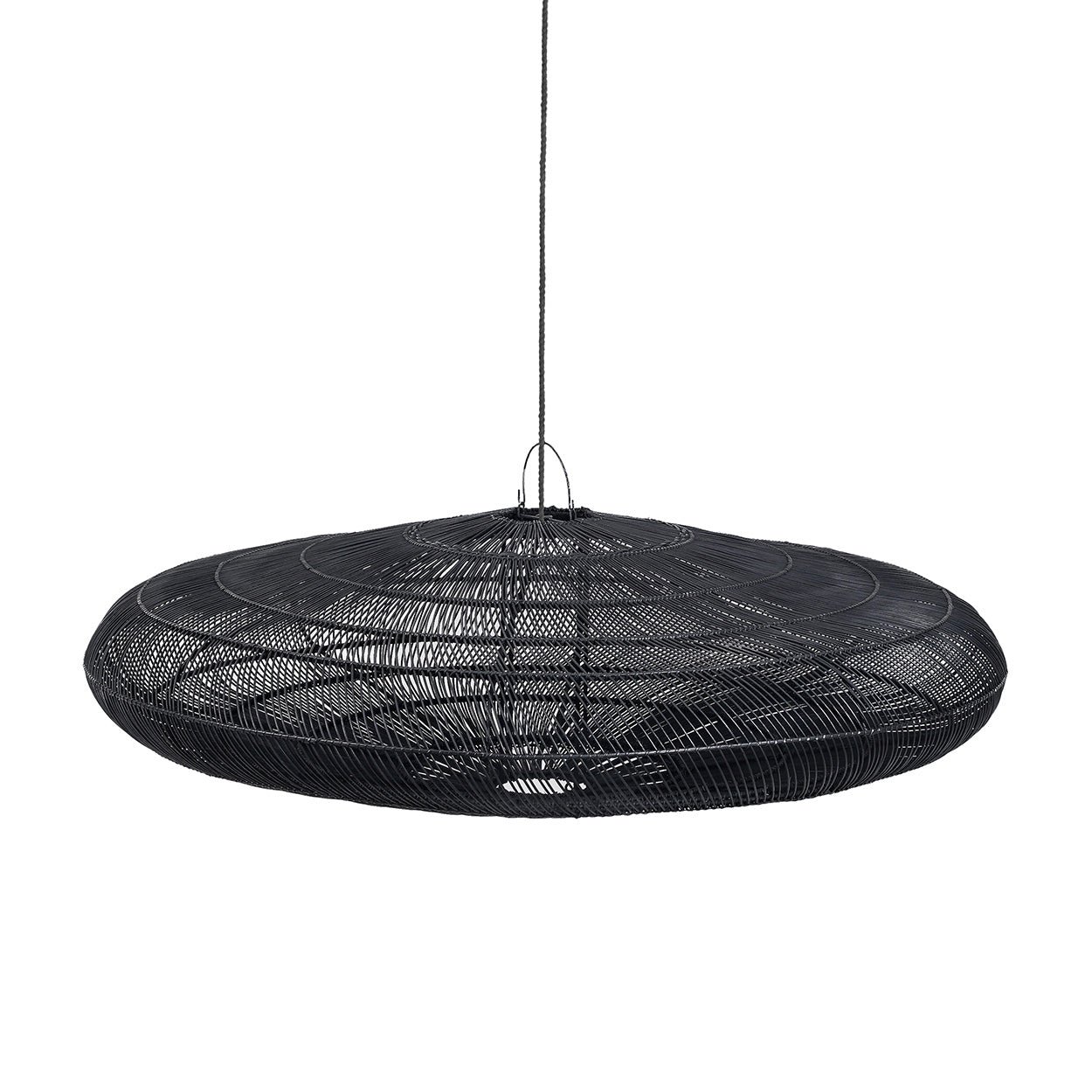 Abat-jour de suspension Macaron en rotin noir 150 cm