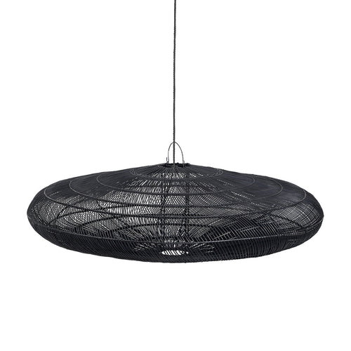 Abat-jour de suspension Macaron en rotin noir 150 cm