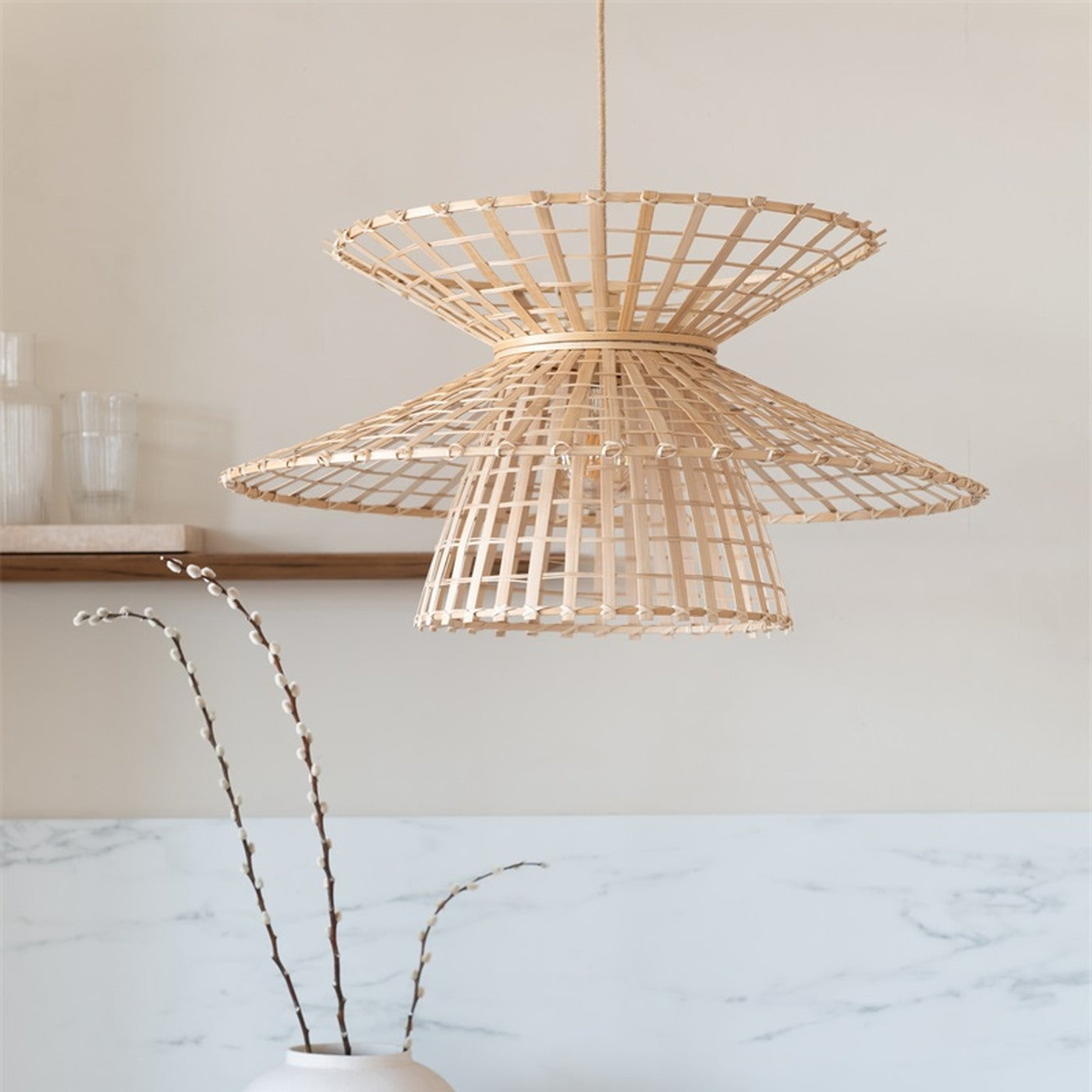 Suspension Machu Picchu bambou naturel 57 cm E27, vue 2