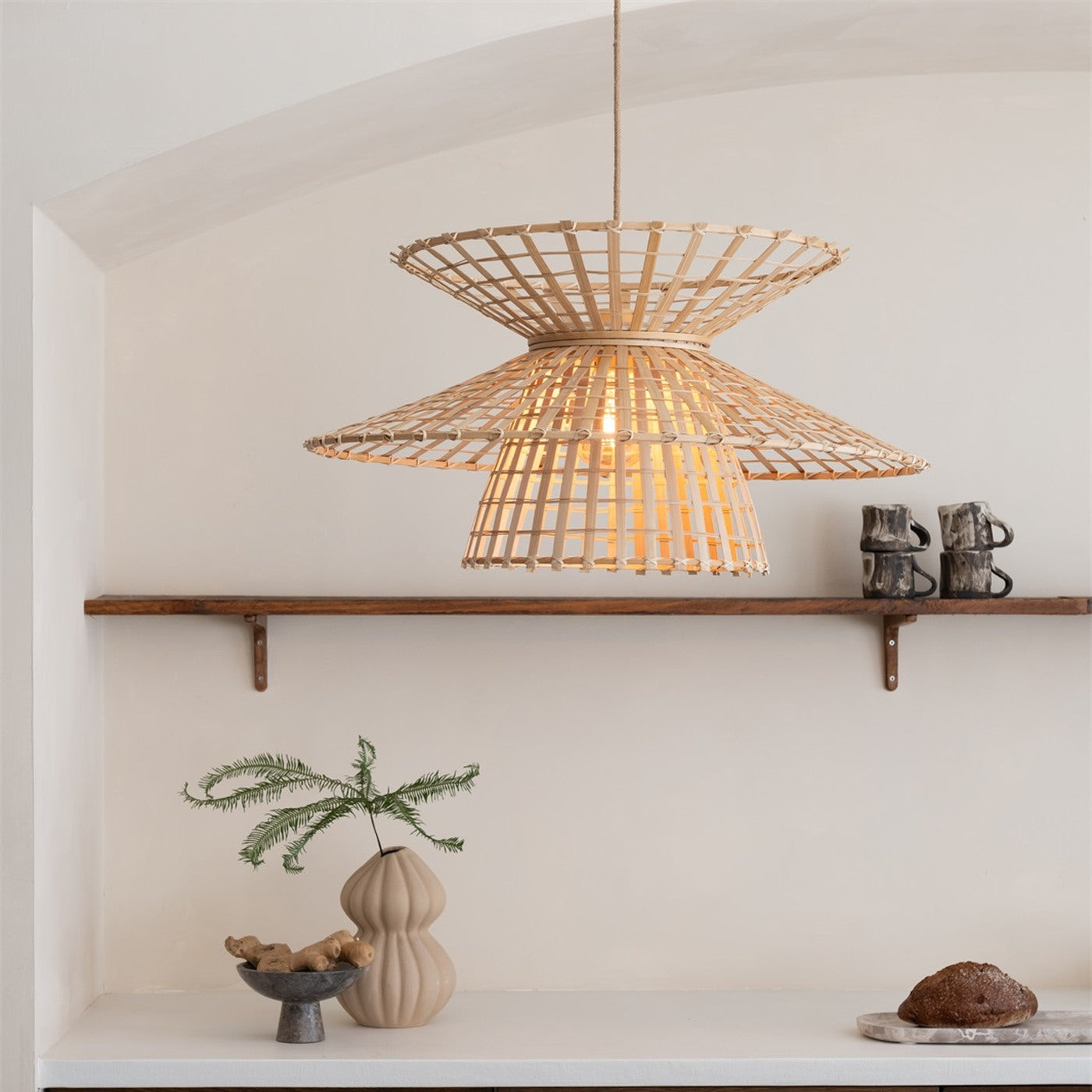 Suspension Machu Picchu bambou naturel 57 cm E27, vue 3