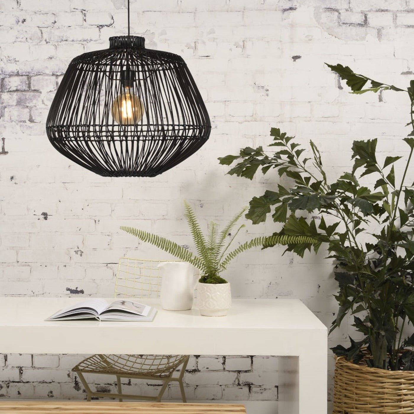 Suspension Madagascar rotin noir 60 cm E27, vue 2