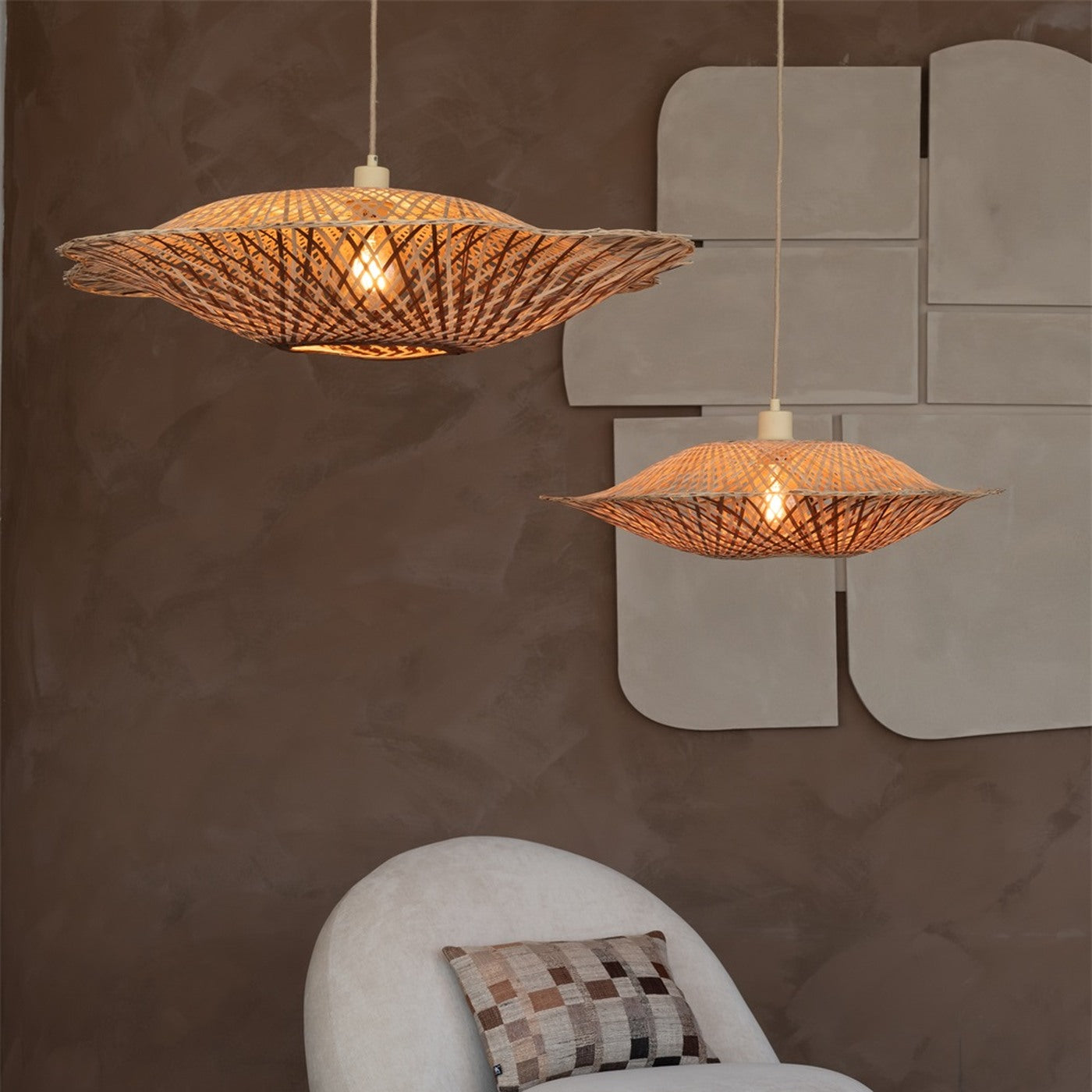 Suspension Madura bambou naturel et brun 87 cm E27, vue 5