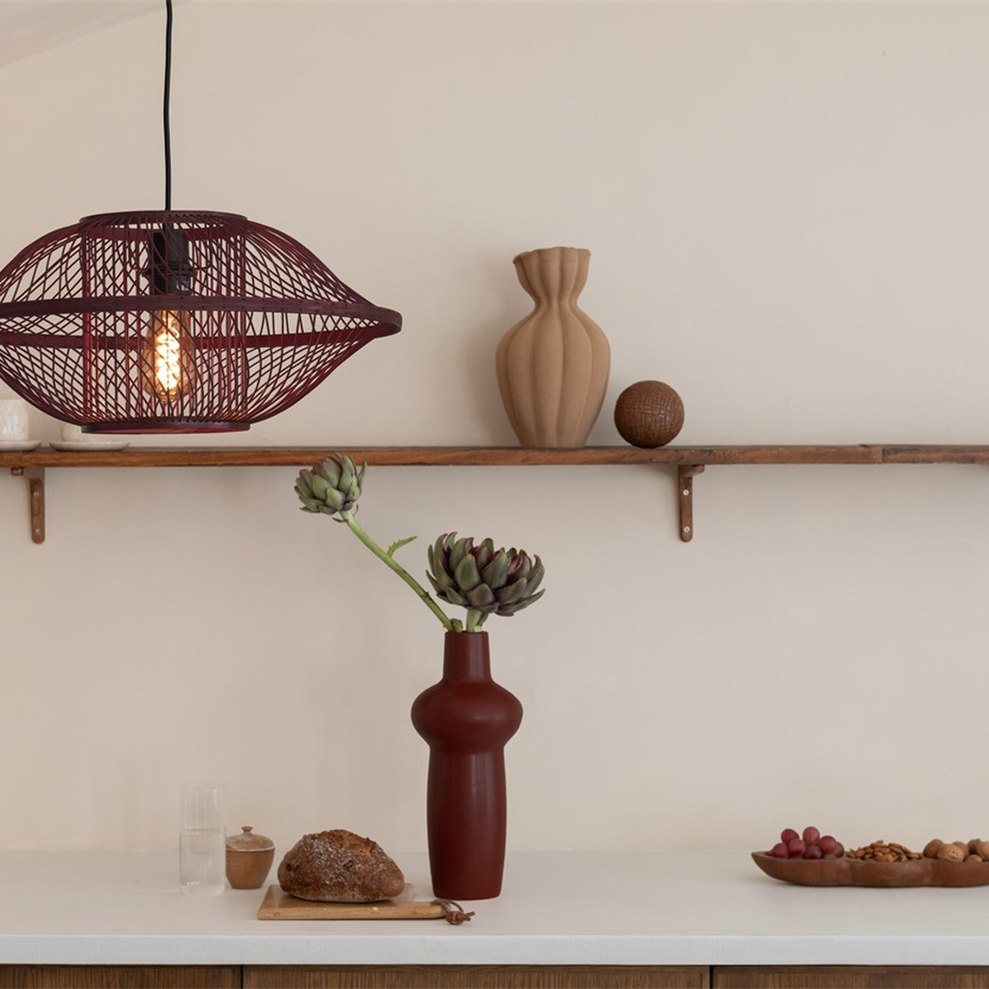 Suspension Maui bambou bordeaux 50 cm E27, vue 2