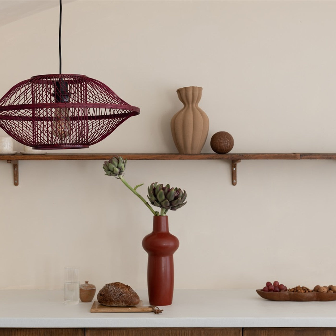 Suspension Maui bambou bordeaux 50 cm E27, vue 3