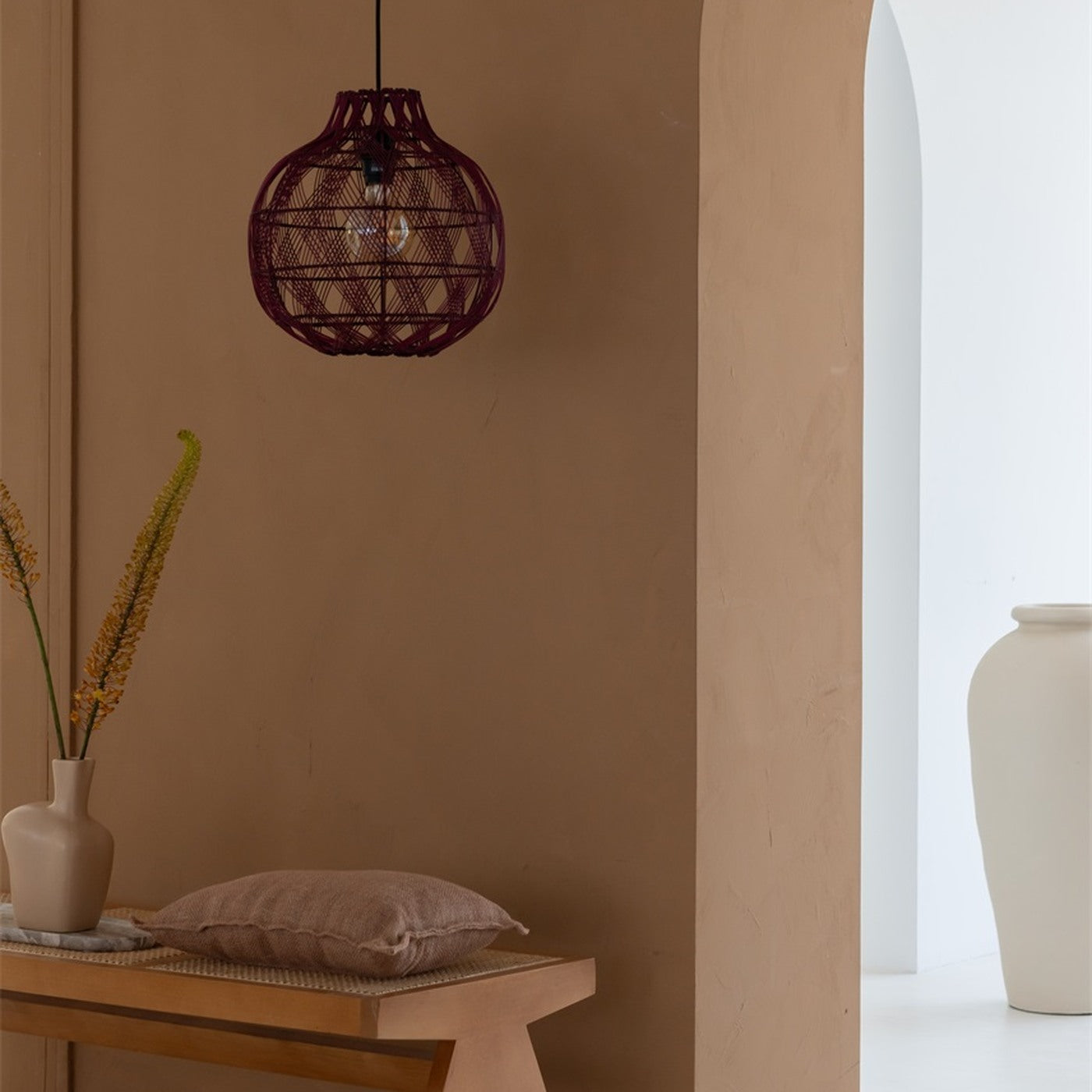 Suspension Mendoza bambou bordeaux 35 cm E27, vue 2