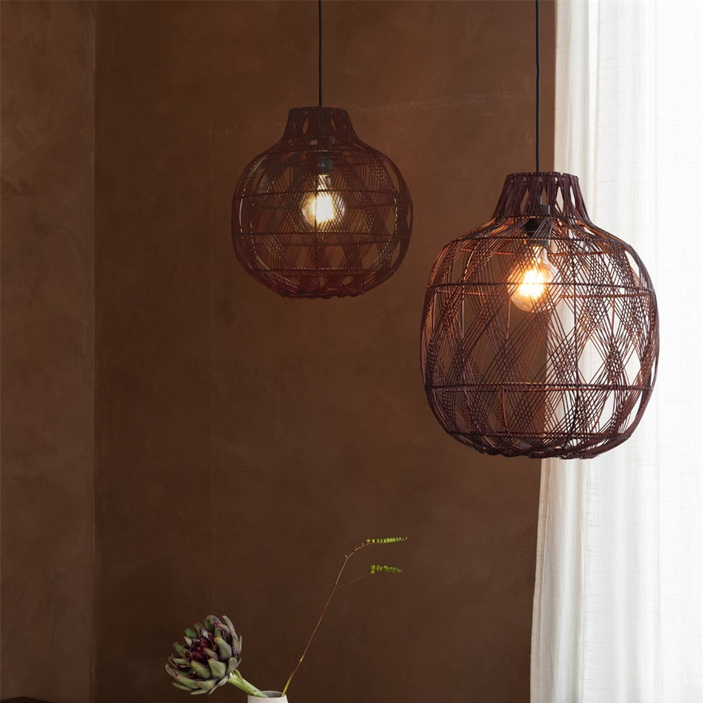 Suspension Mendoza bambou bordeaux 35 cm E27, vue 3