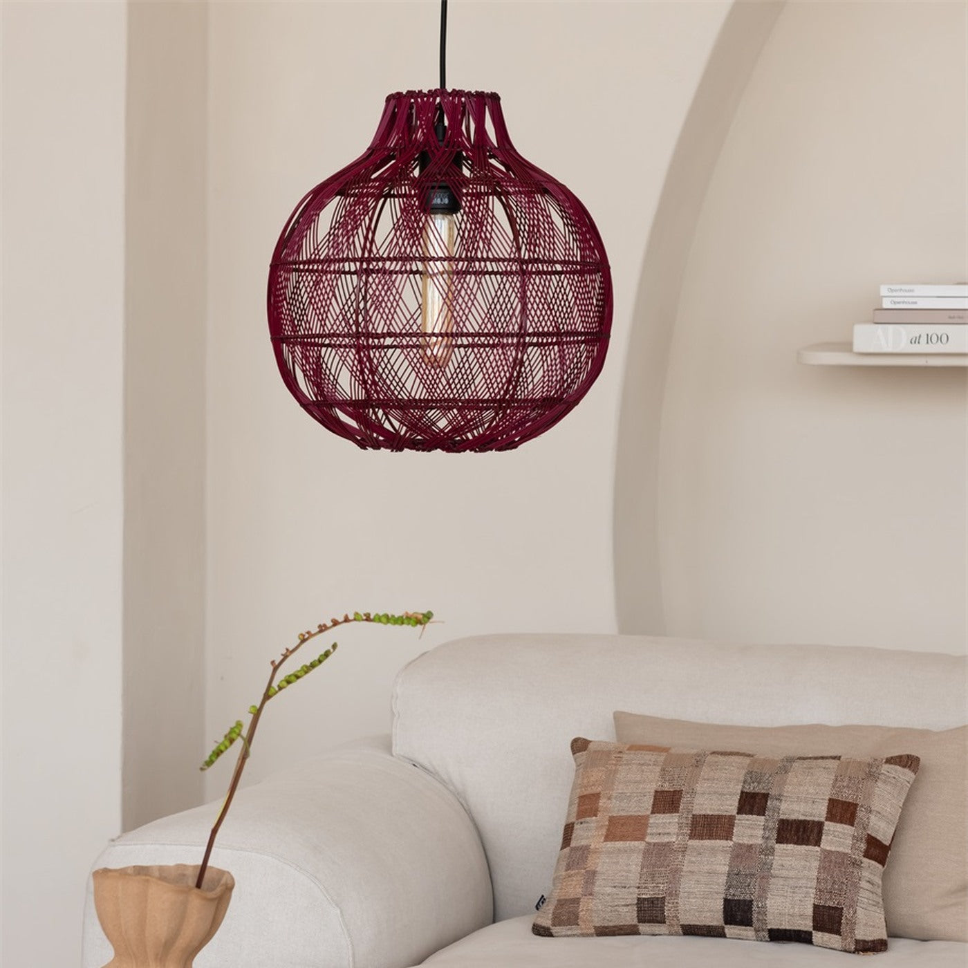 Suspension Mendoza bambou bordeaux 35 cm E27, vue 8
