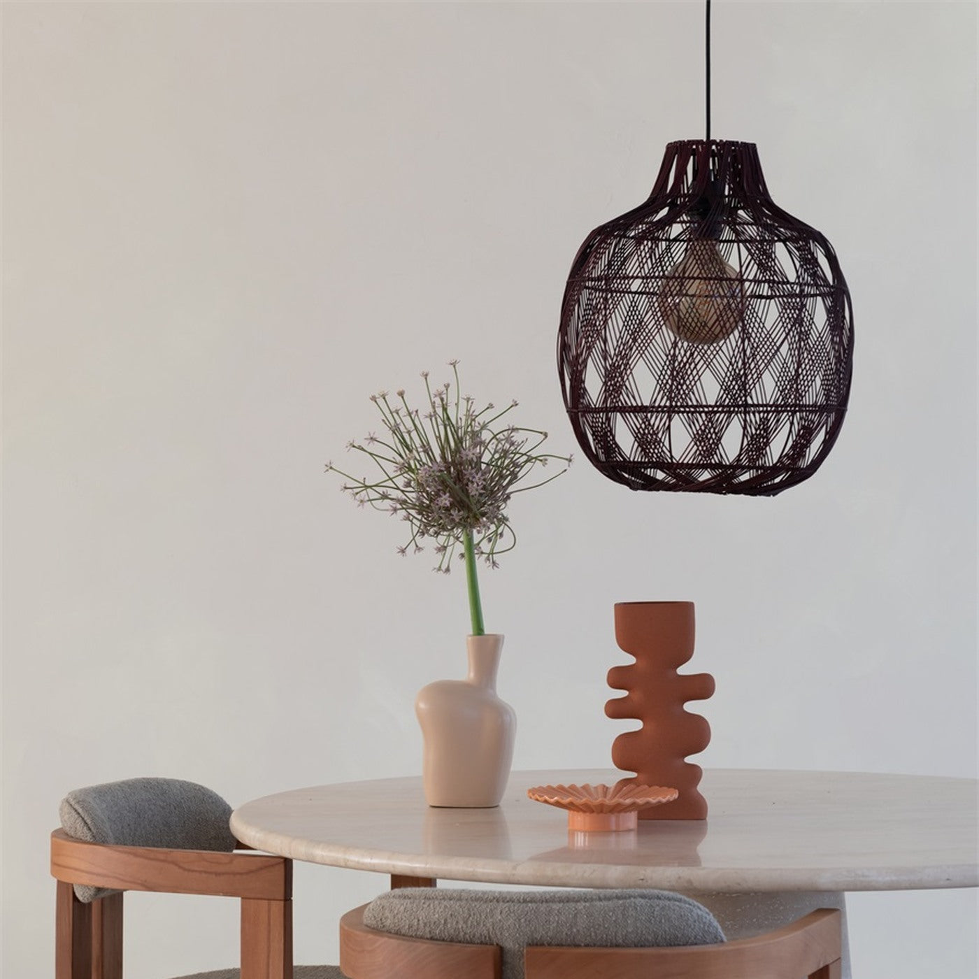 Suspension Mendoza bambou bordeaux 40 cm E27, vue 2