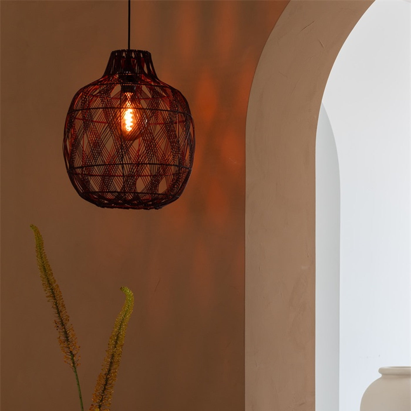 Suspension Mendoza bambou bordeaux 40 cm E27, vue 3