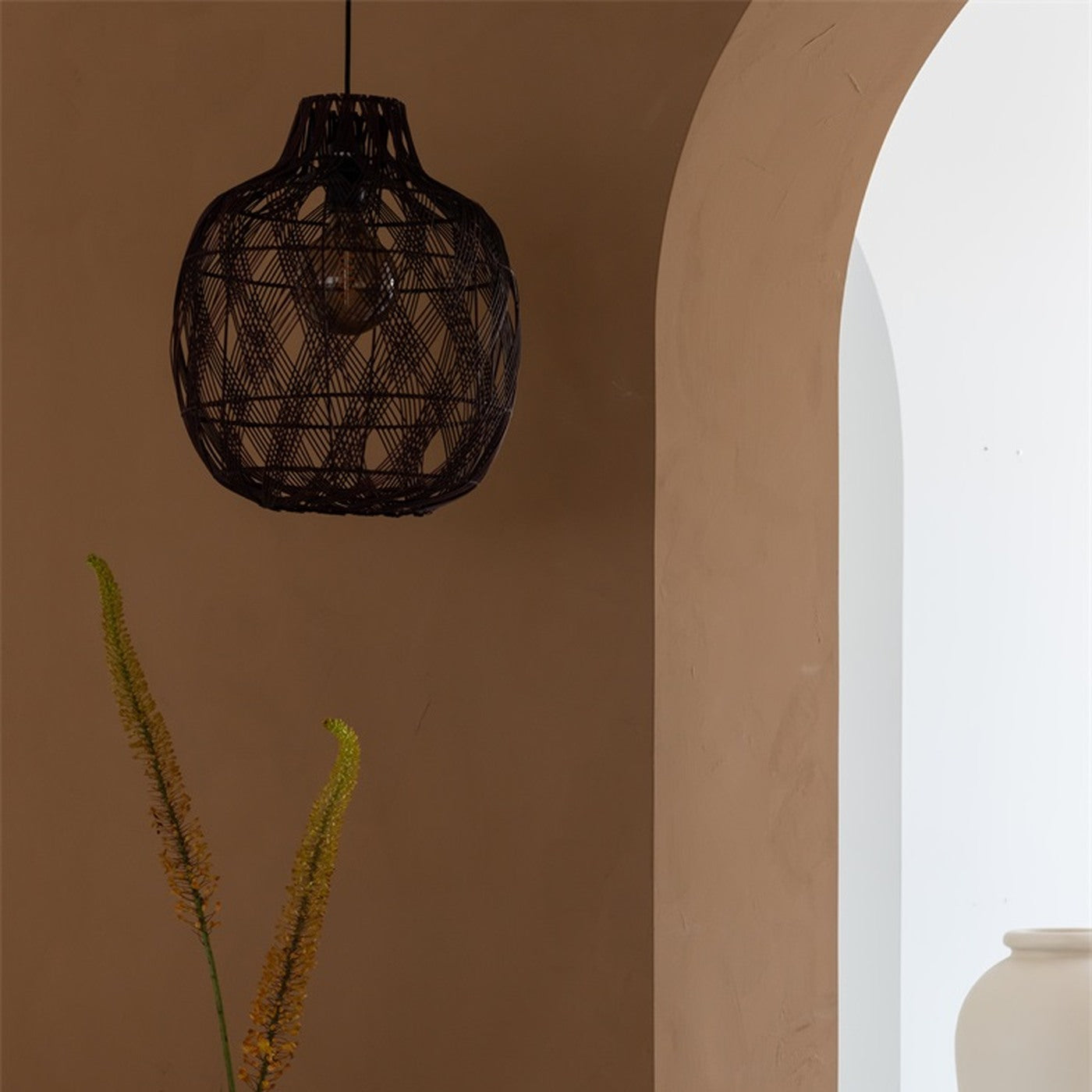 Suspension Mendoza bambou bordeaux 40 cm E27, vue 4