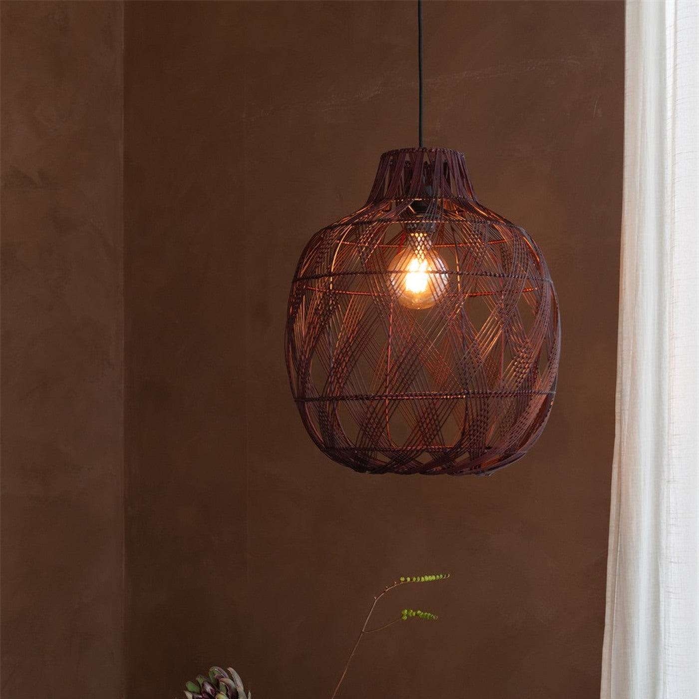 Suspension Mendoza bambou bordeaux 40 cm E27, vue 5