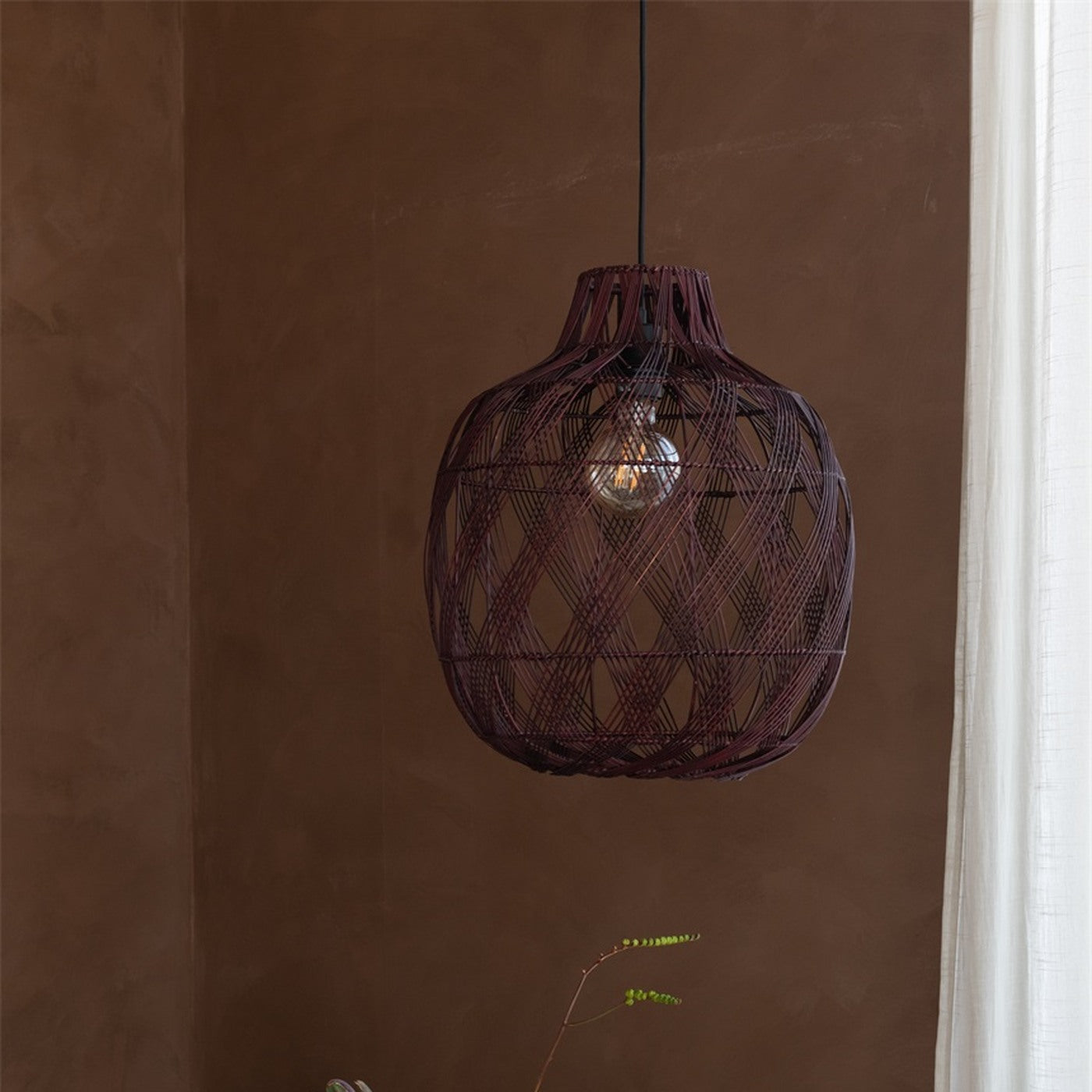 Suspension Mendoza bambou bordeaux 40 cm E27, vue 6