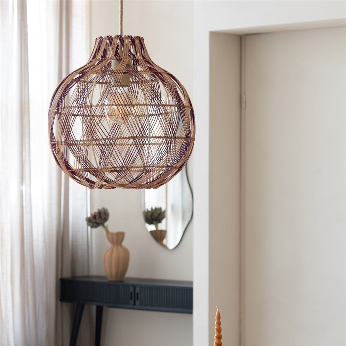 Suspension Mendoza bambou naturel et bordeaux 35 cm E27, vue 2