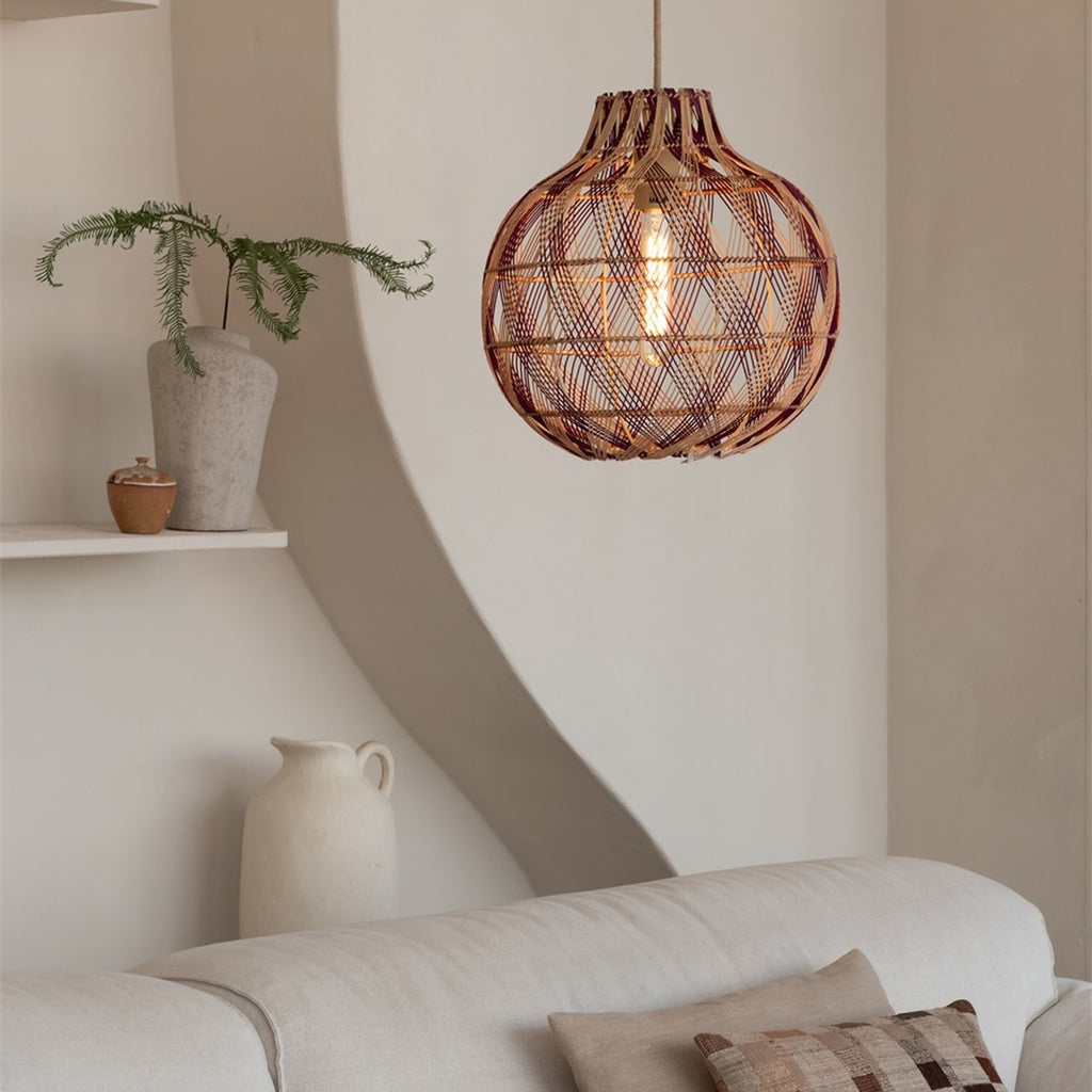 Suspension Mendoza bambou naturel et bordeaux 35 cm E27, vue 3