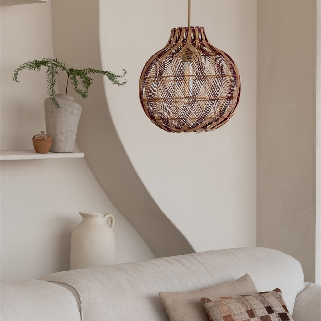 Suspension Mendoza bambou naturel et bordeaux 35 cm E27, vue 4