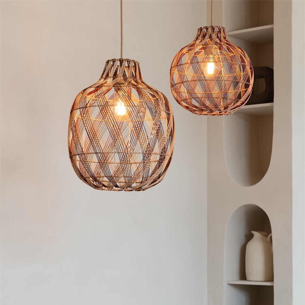 Suspension Mendoza bambou naturel et bordeaux 35 cm E27, vue 5