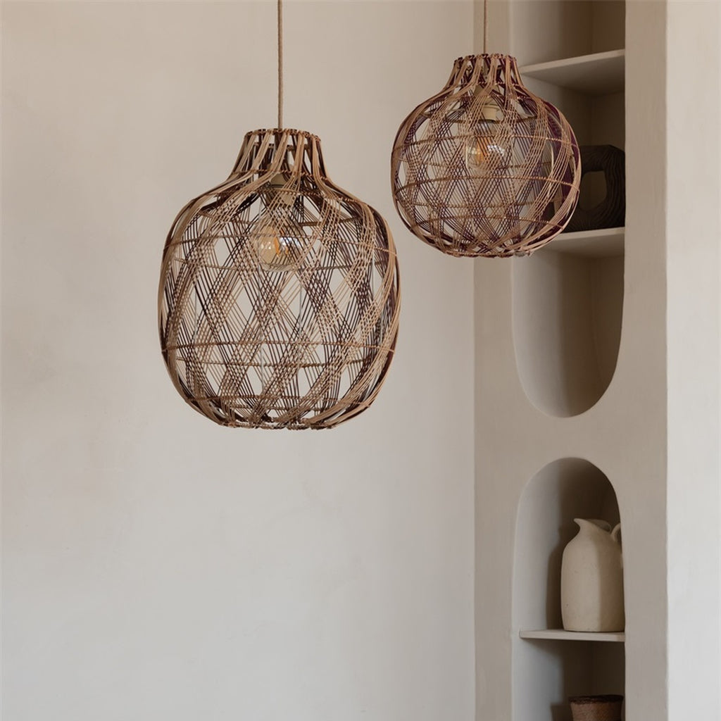 Suspension Mendoza bambou naturel et bordeaux 35 cm E27, vue 6