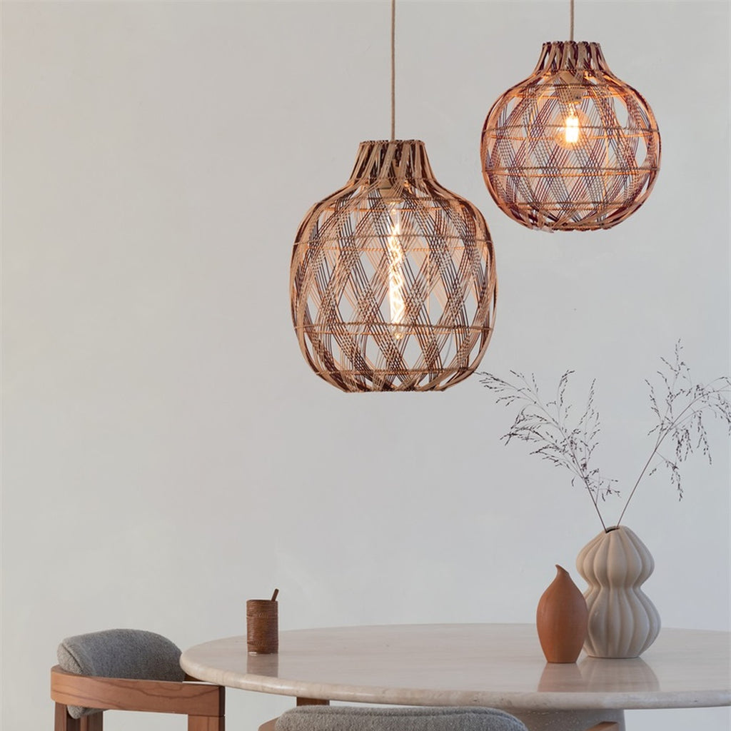 Suspension Mendoza bambou naturel et bordeaux 35 cm E27, vue 7