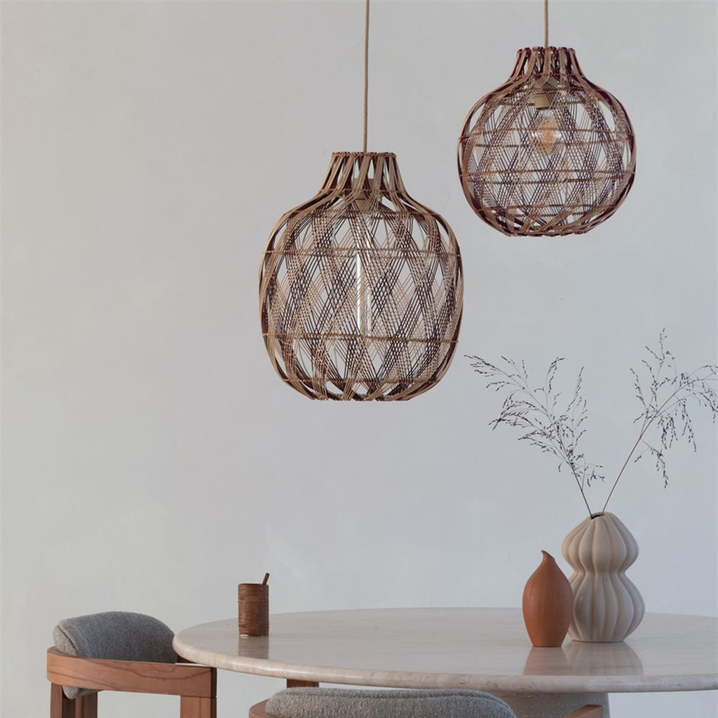 Suspension Mendoza bambou naturel et bordeaux 35 cm E27, vue 8