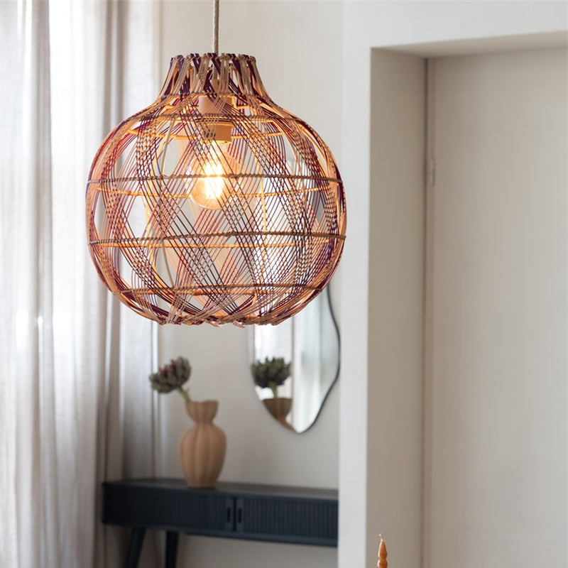 Dimensions Suspension Mendoza bambou naturel et bordeaux 35 cm E27