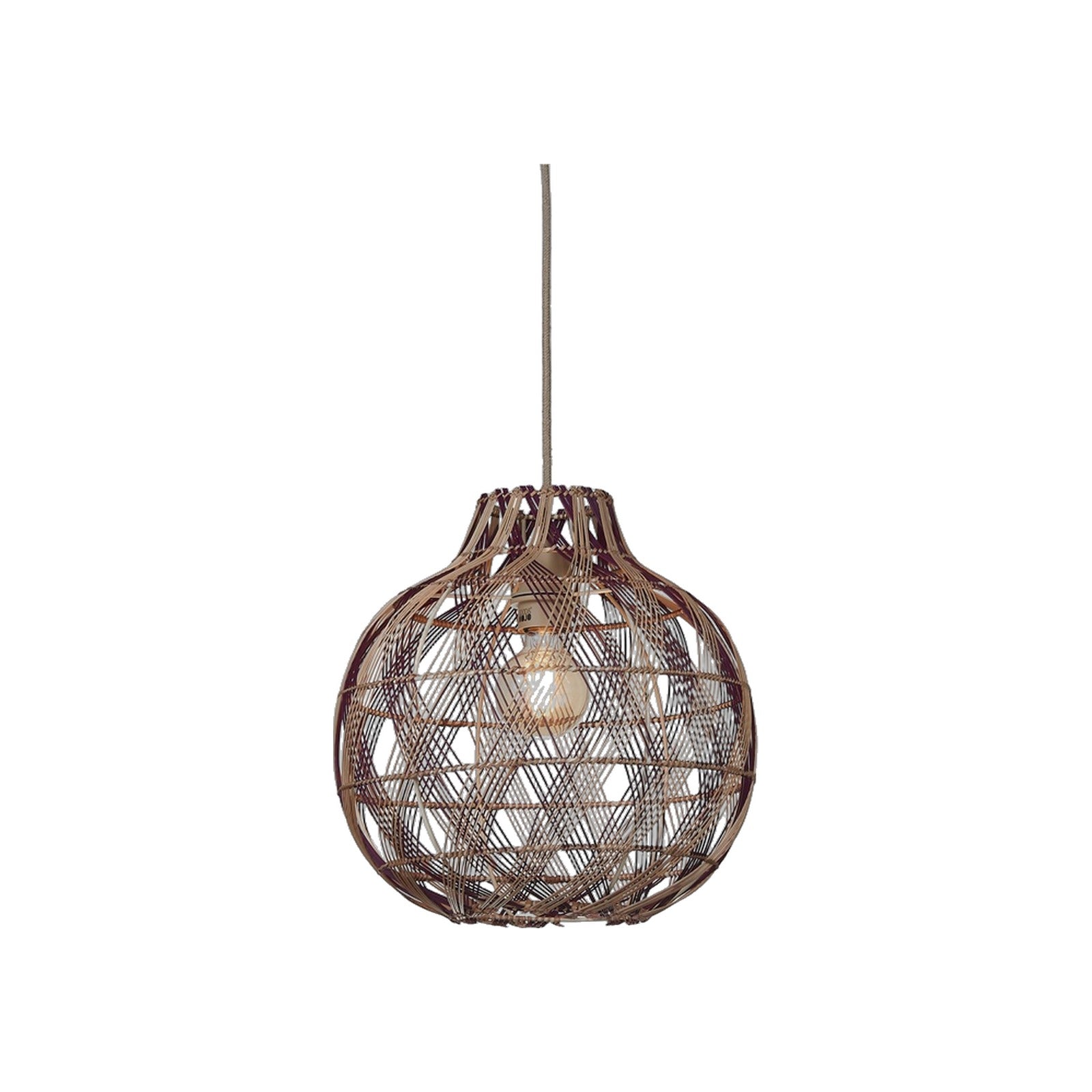 Suspension Mendoza bambou naturel et bordeaux 35 cm E27