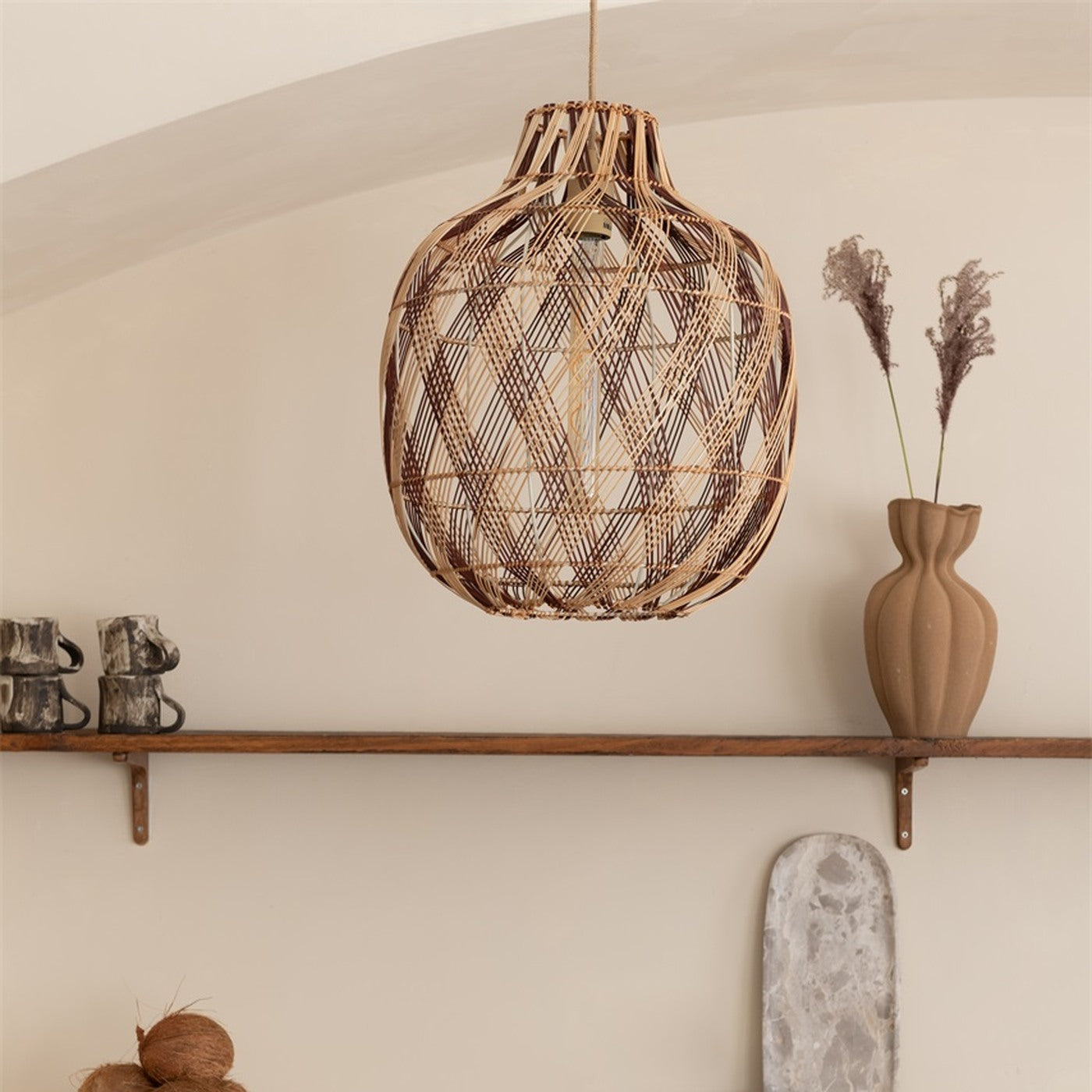 Suspension Mendoza bambou naturel et bordeaux 40 cm E27, vue 2