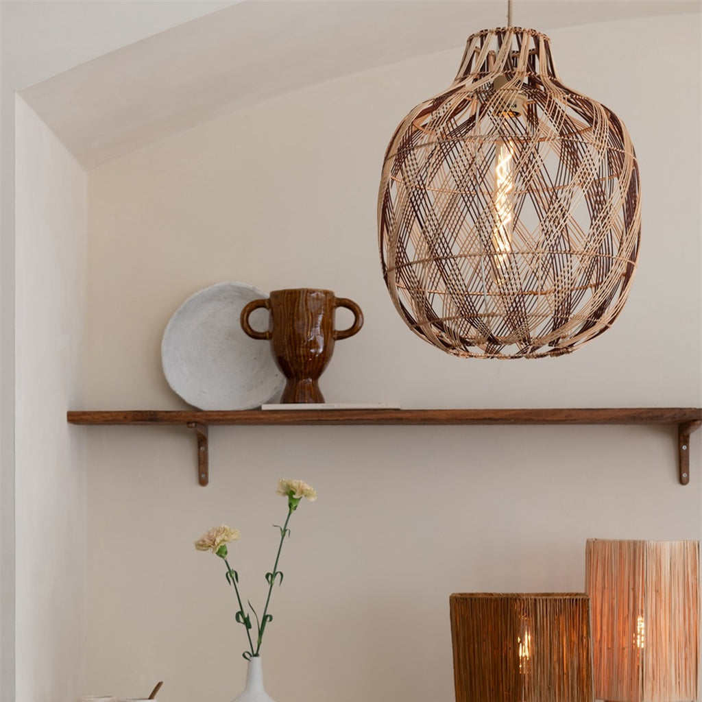 Suspension Mendoza bambou naturel et bordeaux 40 cm E27, vue 3