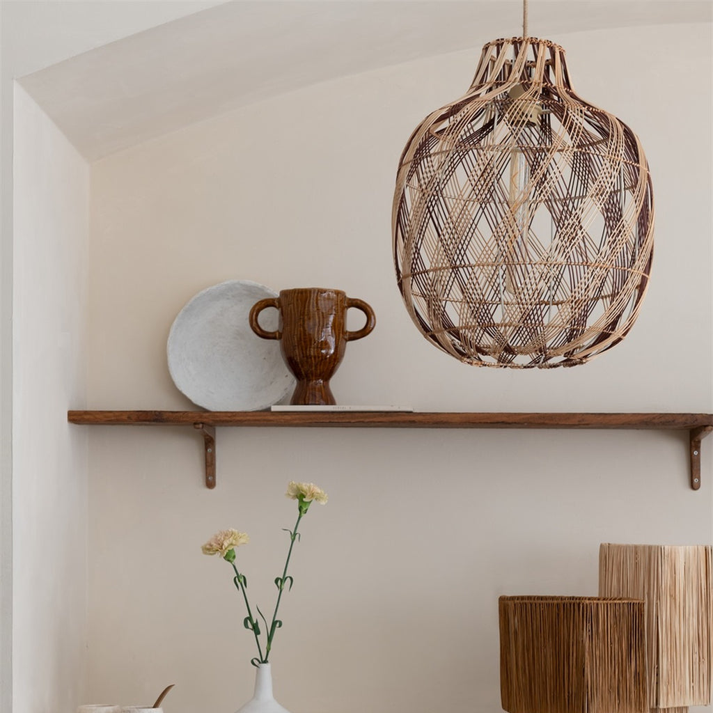 Suspension Mendoza bambou naturel et bordeaux 40 cm E27, vue 4