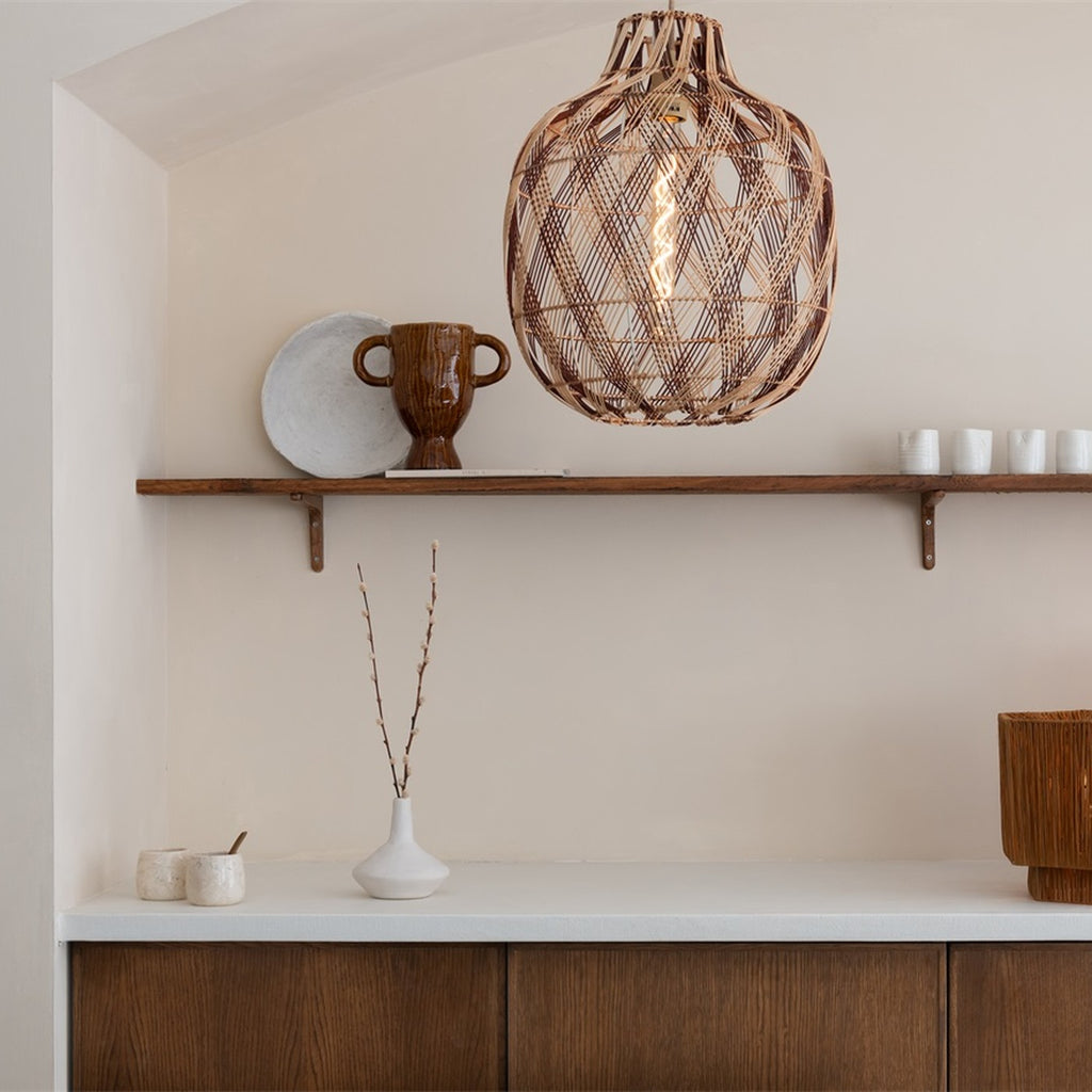 Suspension Mendoza bambou naturel et bordeaux 40 cm E27, vue 5