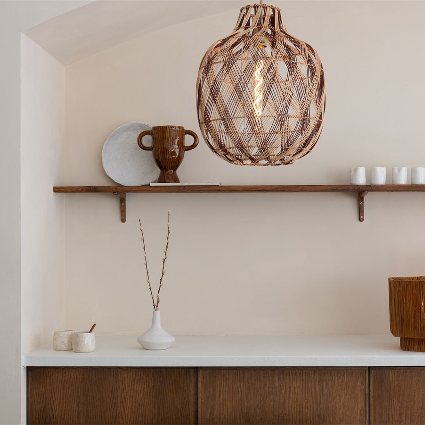 Suspension Mendoza bambou naturel et bordeaux 40 cm E27, vue 5