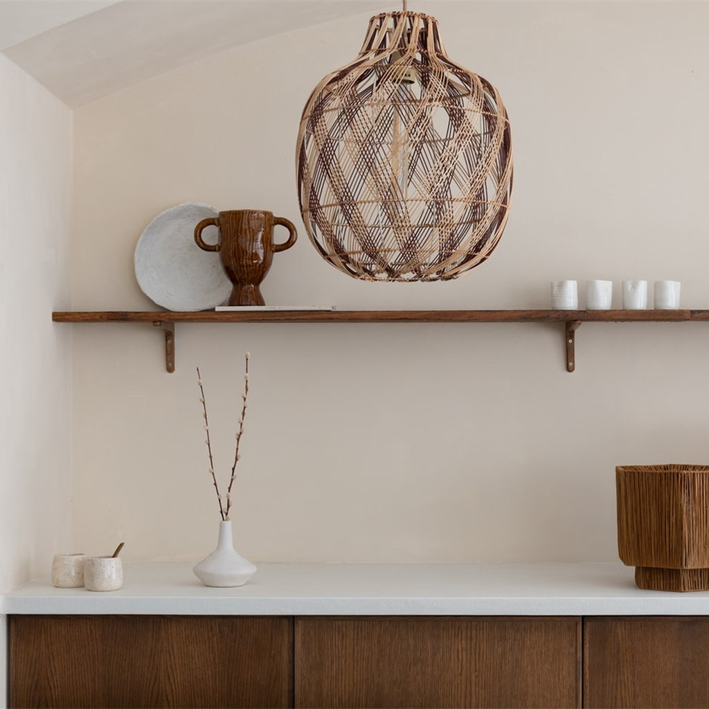 Suspension Mendoza bambou naturel et bordeaux 40 cm E27, vue 6