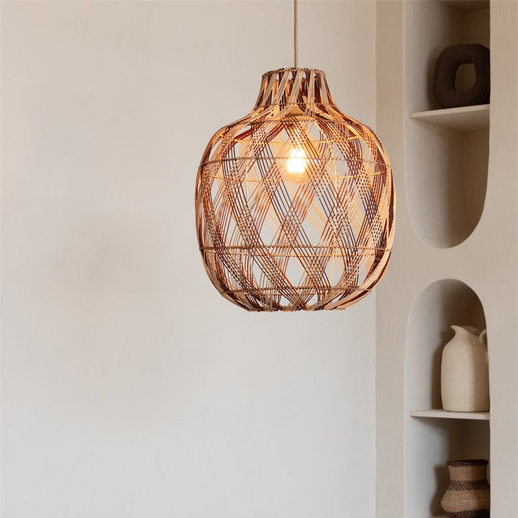 Suspension Mendoza bambou naturel et bordeaux 40 cm E27, vue 7