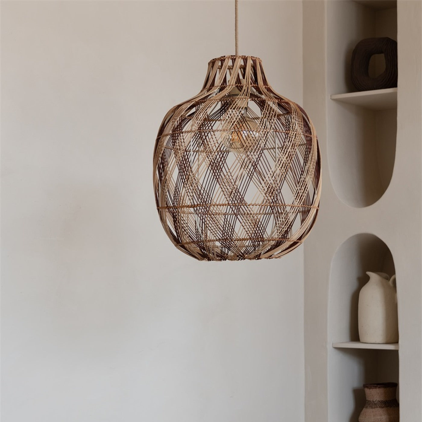 Suspension Mendoza bambou naturel et bordeaux 40 cm E27, vue 8