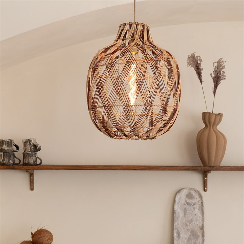 Dimensions Suspension Mendoza bambou naturel et bordeaux 40 cm E27