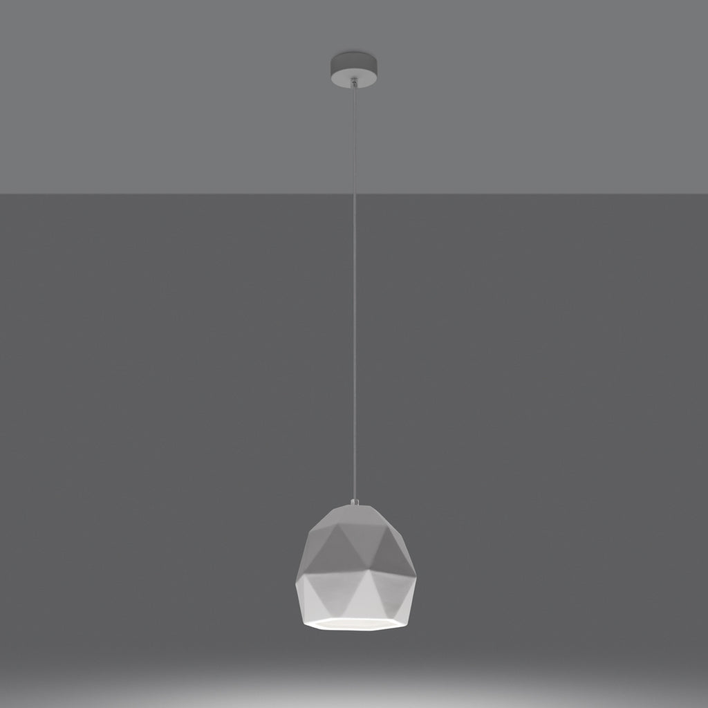 Suspension Mint céramique blanche E27 allumée, lumière dirigée vers le bas