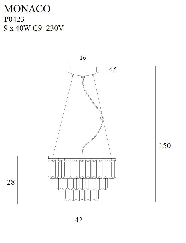 Dimensions Monaco Suspension Lamp 42 cm Gold G9