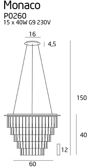 Dimensions Suspension Monaco 60 cm chromée G9