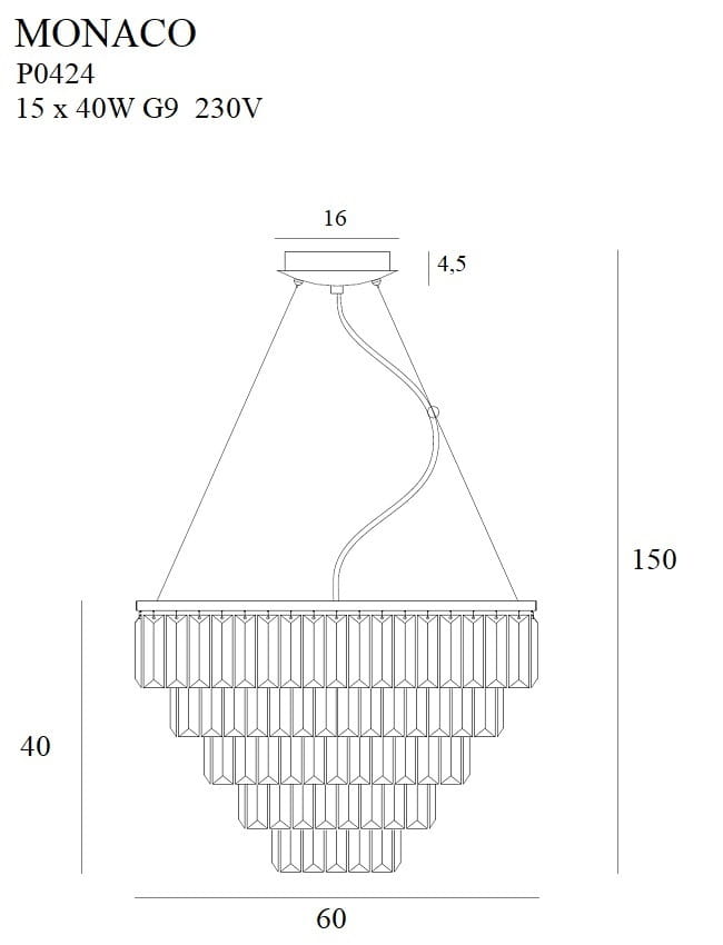 Dimensions Suspension Monaco 60 cm dorée G9