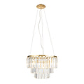 Suspension Monaco métal doré 42 cm à trois étages de pampilles de verre sur trois câbles fins