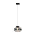 Suspension Moonstone verre fumé et marbre noir globe aplati et ampoule à filament sous sa rosace ronde
