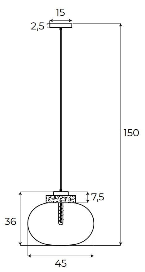 Dimensions Suspension Moonstone verre ambré et marbre blanc E27